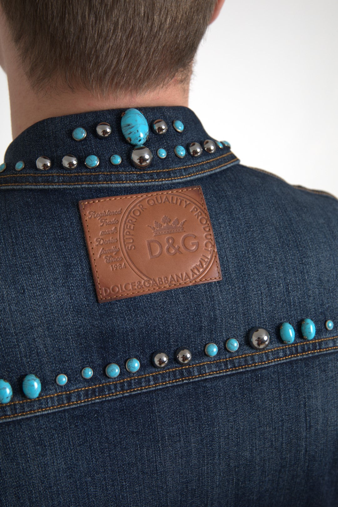 Dolce & Gabbana - Dolce & Gabbana Embellished Turquoise Denim Jacket - JKT3667 - 52 - Ask Me Wear