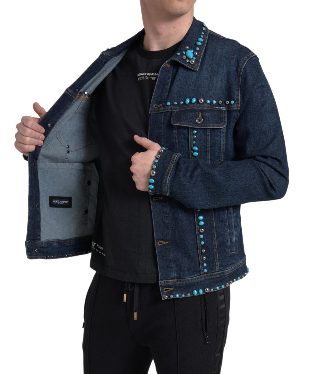 Dolce & Gabbana - Dolce & Gabbana Embellished Turquoise Denim Jacket - JKT3667 - 52 - Ask Me Wear