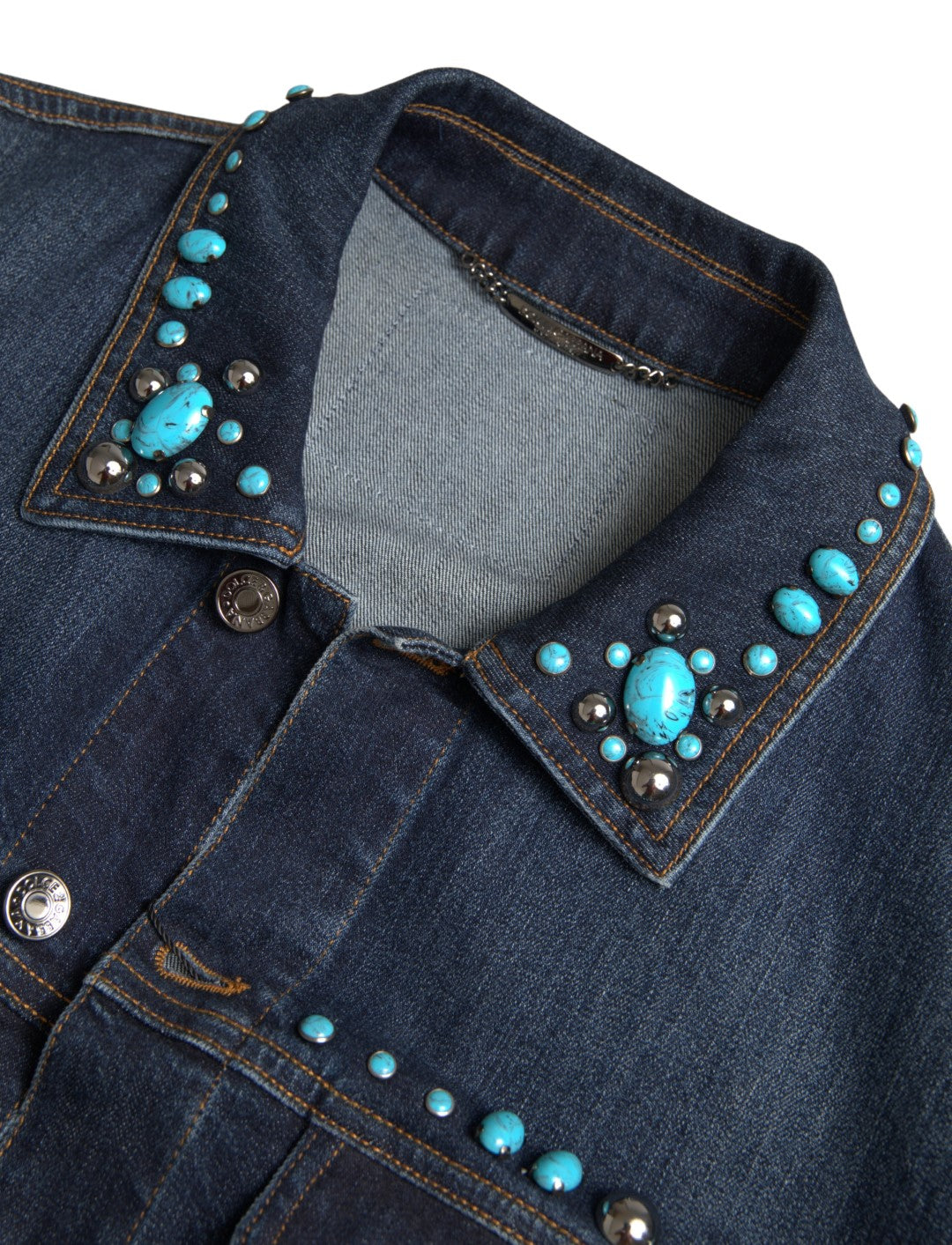 Dolce & Gabbana - Dolce & Gabbana Embellished Turquoise Denim Jacket - JKT3667 - 52 - Ask Me Wear