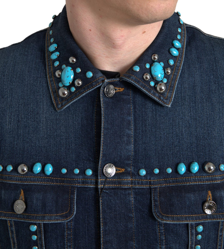 Dolce & Gabbana - Dolce & Gabbana Embellished Turquoise Denim Jacket - JKT3667 - 52 - Ask Me Wear