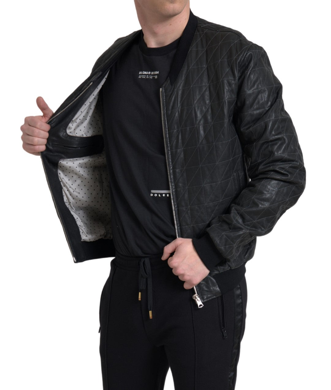 Dolce & Gabbana - Dolce & Gabbana Elegant Black Leather Bomber Jacket - JKT3672 - Ask Me Wear