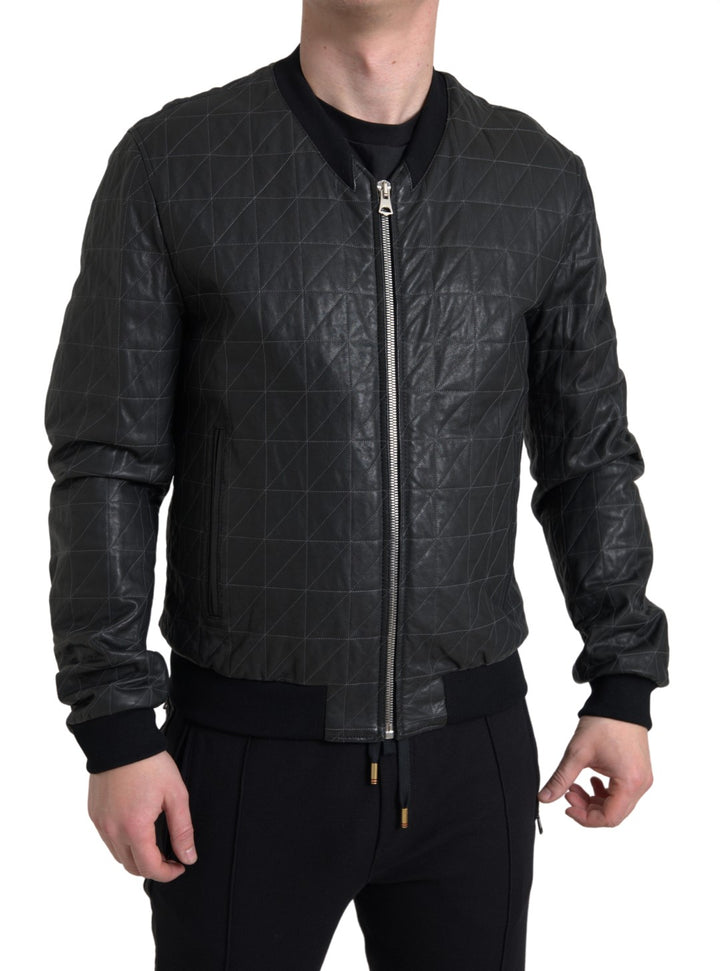 Dolce & Gabbana - Dolce & Gabbana Elegant Black Leather Bomber Jacket - JKT3672 - Ask Me Wear