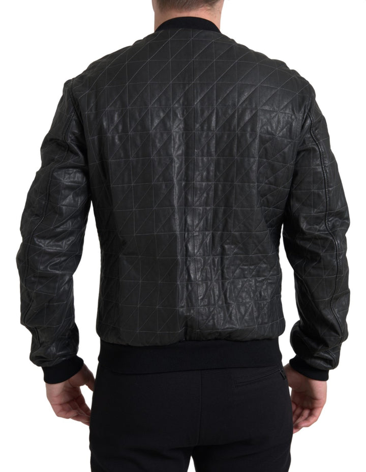 Dolce & Gabbana - Dolce & Gabbana Elegant Black Leather Bomber Jacket - JKT3672 - Ask Me Wear