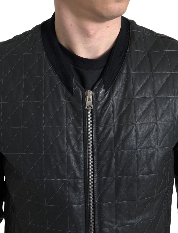 Dolce & Gabbana - Dolce & Gabbana Elegant Black Leather Bomber Jacket - JKT3672 - Ask Me Wear