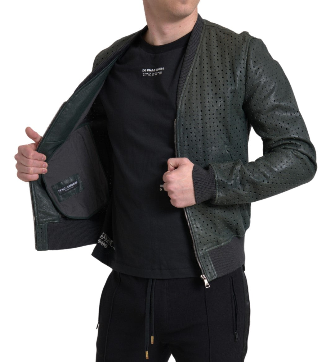 Dolce & Gabbana - Dolce & Gabbana Emerald Green Goatskin Bomber Jacket - JKT3674 - 44 - Ask Me Wear