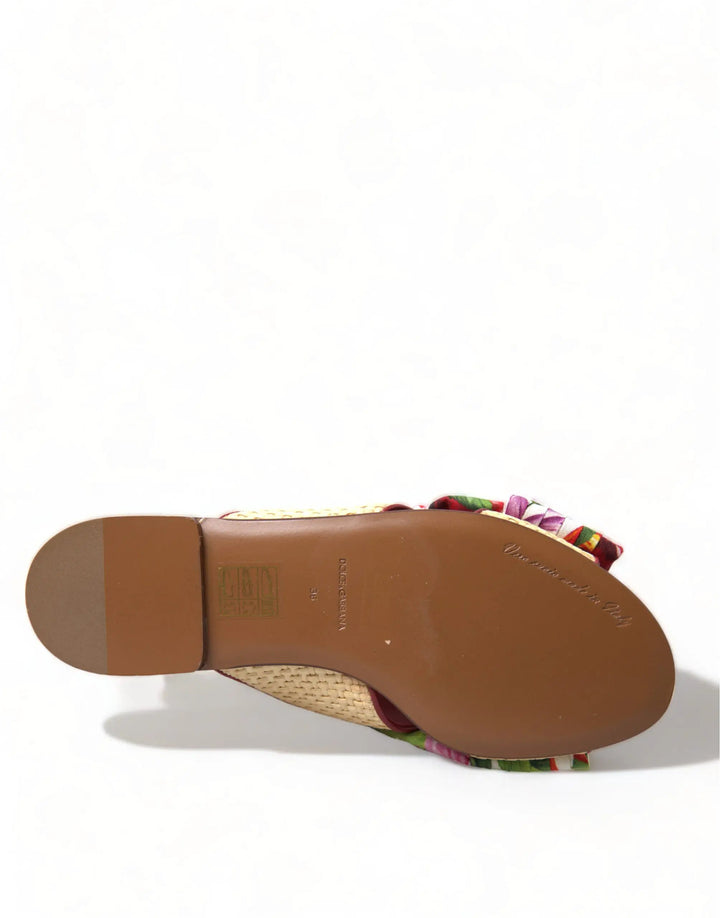 Dolce &amp; Gabbana Multicolor Floral Flats Crystal Sandals Shoes