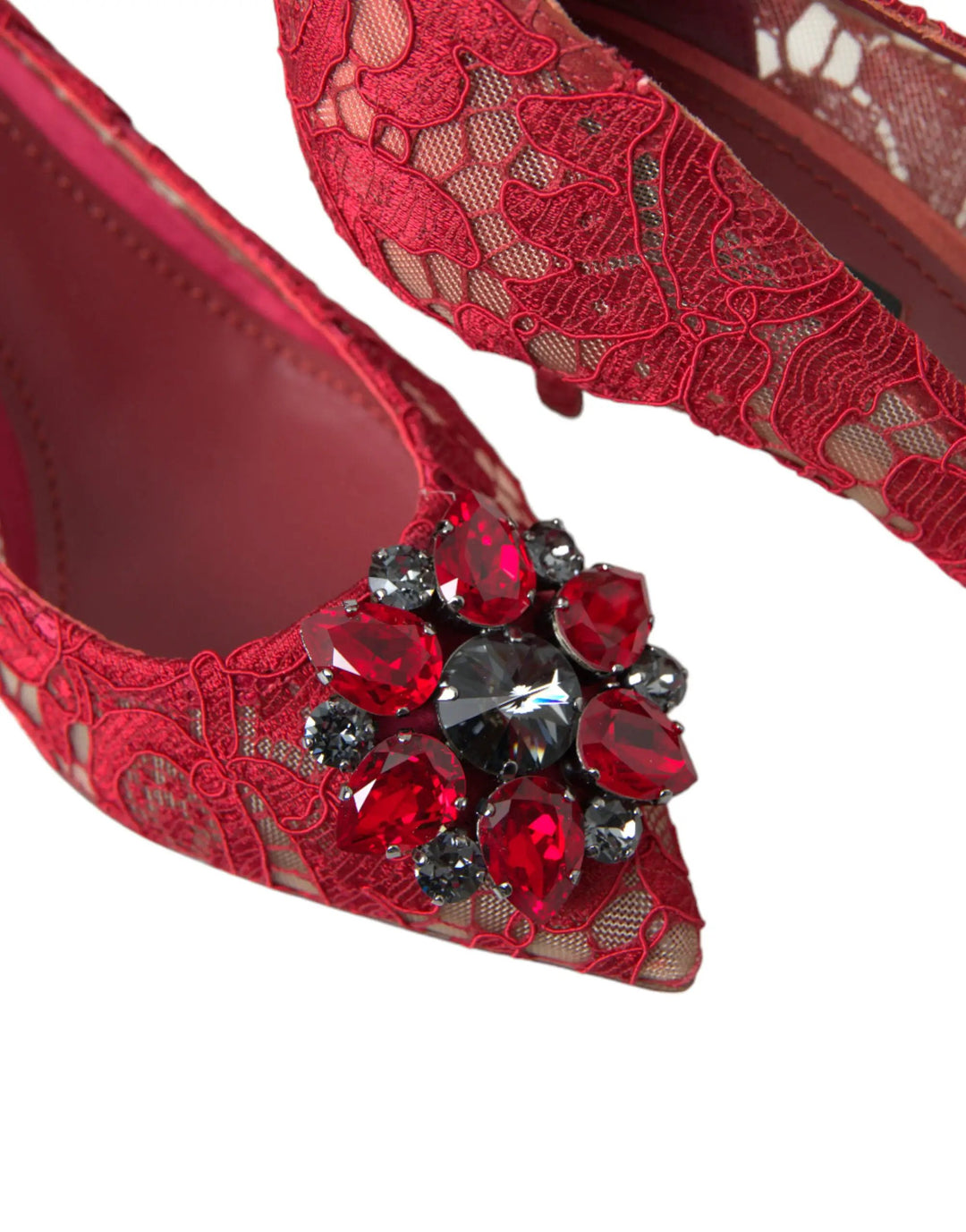 Dolce &amp; Gabbana Red Taormina Lace Crystal Heels Pumps Shoes