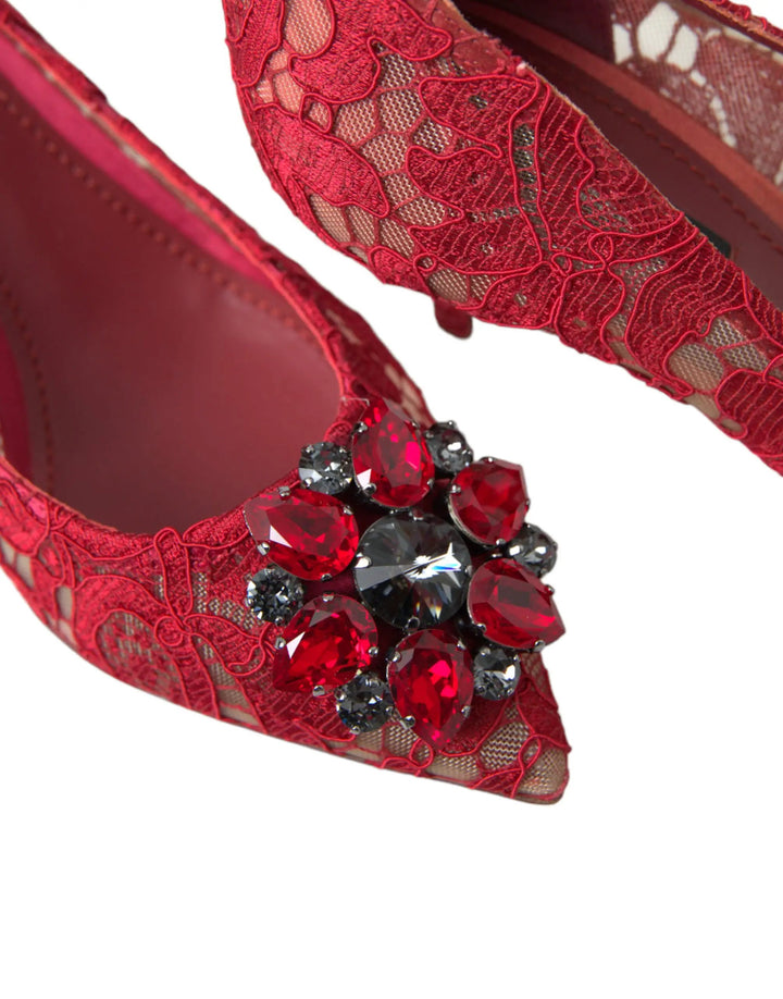 Dolce &amp; Gabbana Red Taormina Lace Crystal Heels Pumps Shoes