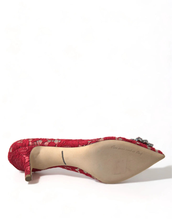 Dolce &amp; Gabbana Red Taormina Lace Crystal Heels Pumps Shoes