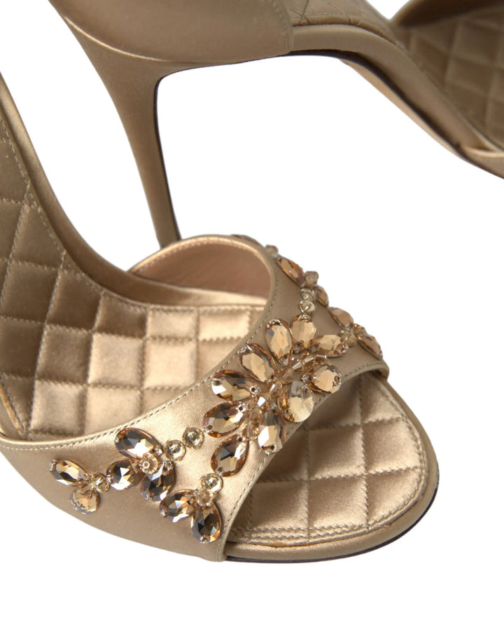 Dolce &amp; Gabbana Sample Sale | Dolce &amp; Gabbana Gold Satin Ankle Strap Crystal Sandals Shoes - | Designer outlet
