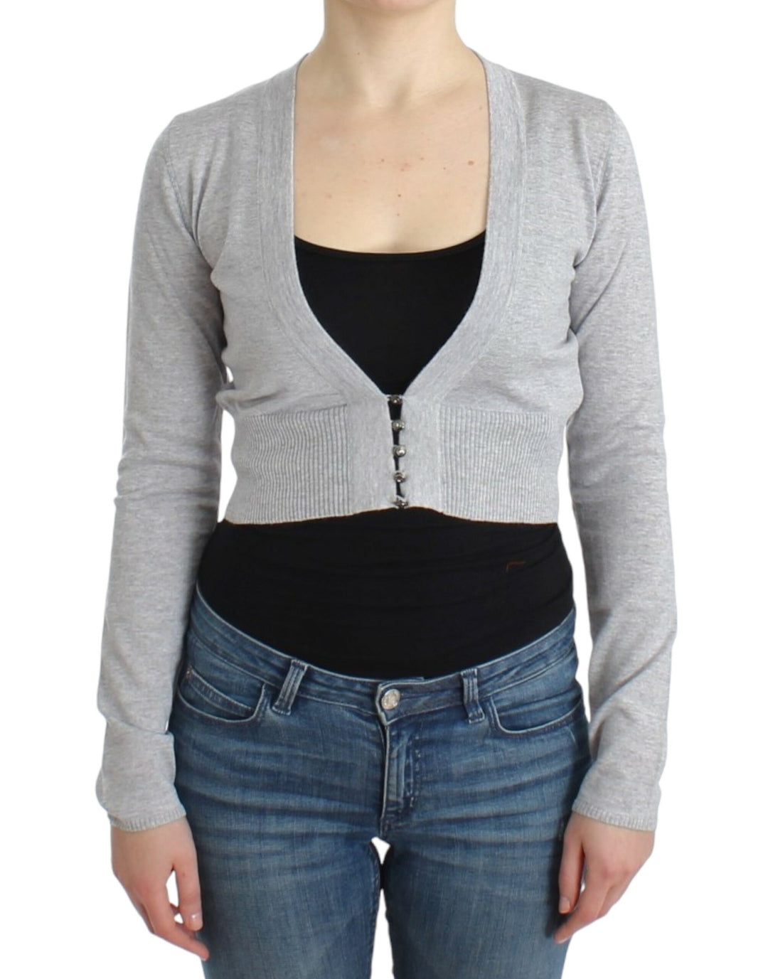 Cavalli Gray cropped wool cardigan by Cavalli outlet now on sale