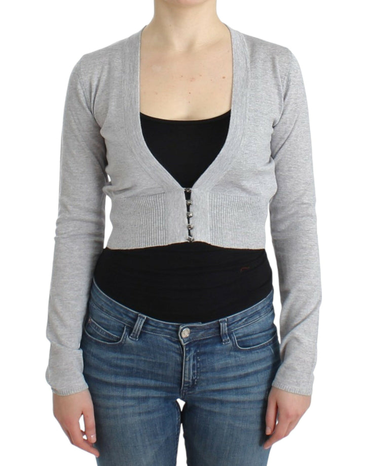 Cavalli Gray cropped wool cardigan by Cavalli outlet now on sale