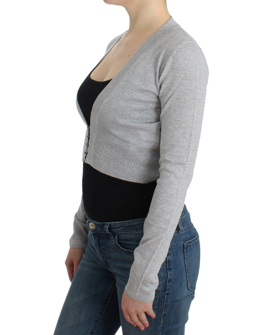 Cavalli Gray cropped wool cardigan by Cavalli outlet now on sale