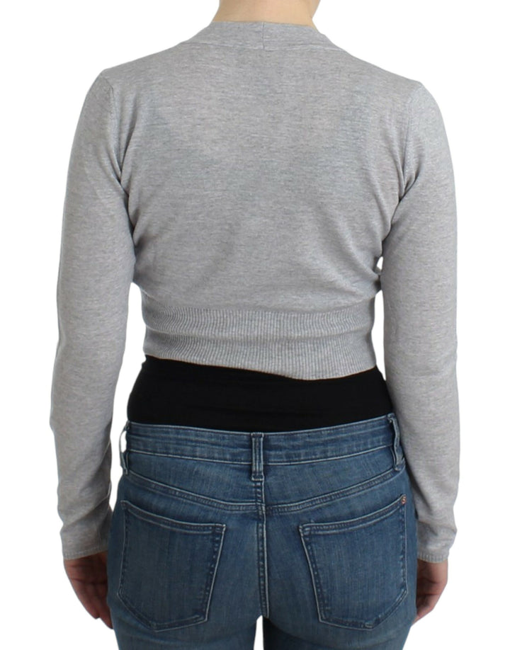 Cavalli Gray cropped wool cardigan by Cavalli outlet now on sale