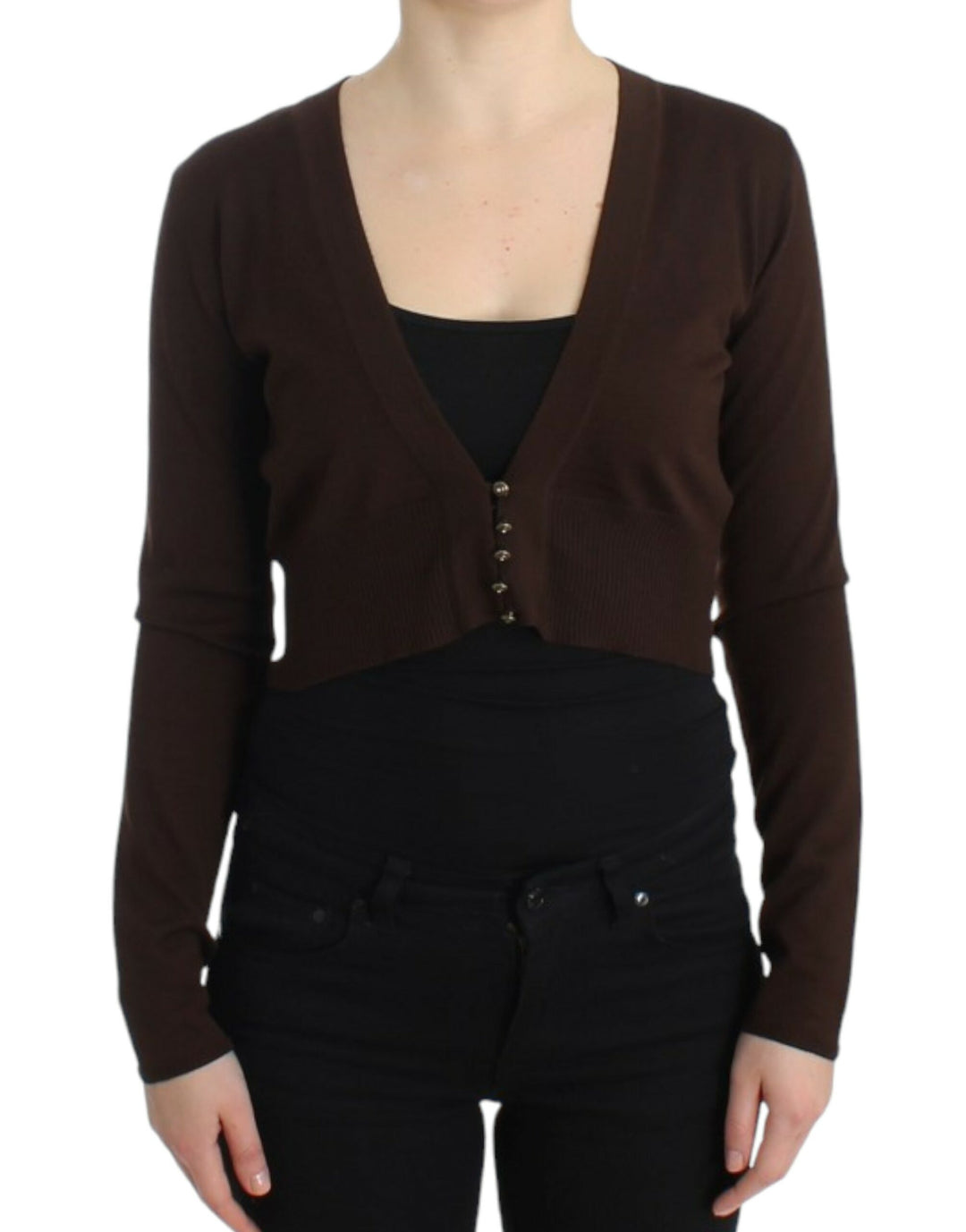 Cavalli Brown cropped wool cardigan by Cavalli outlet now on sale