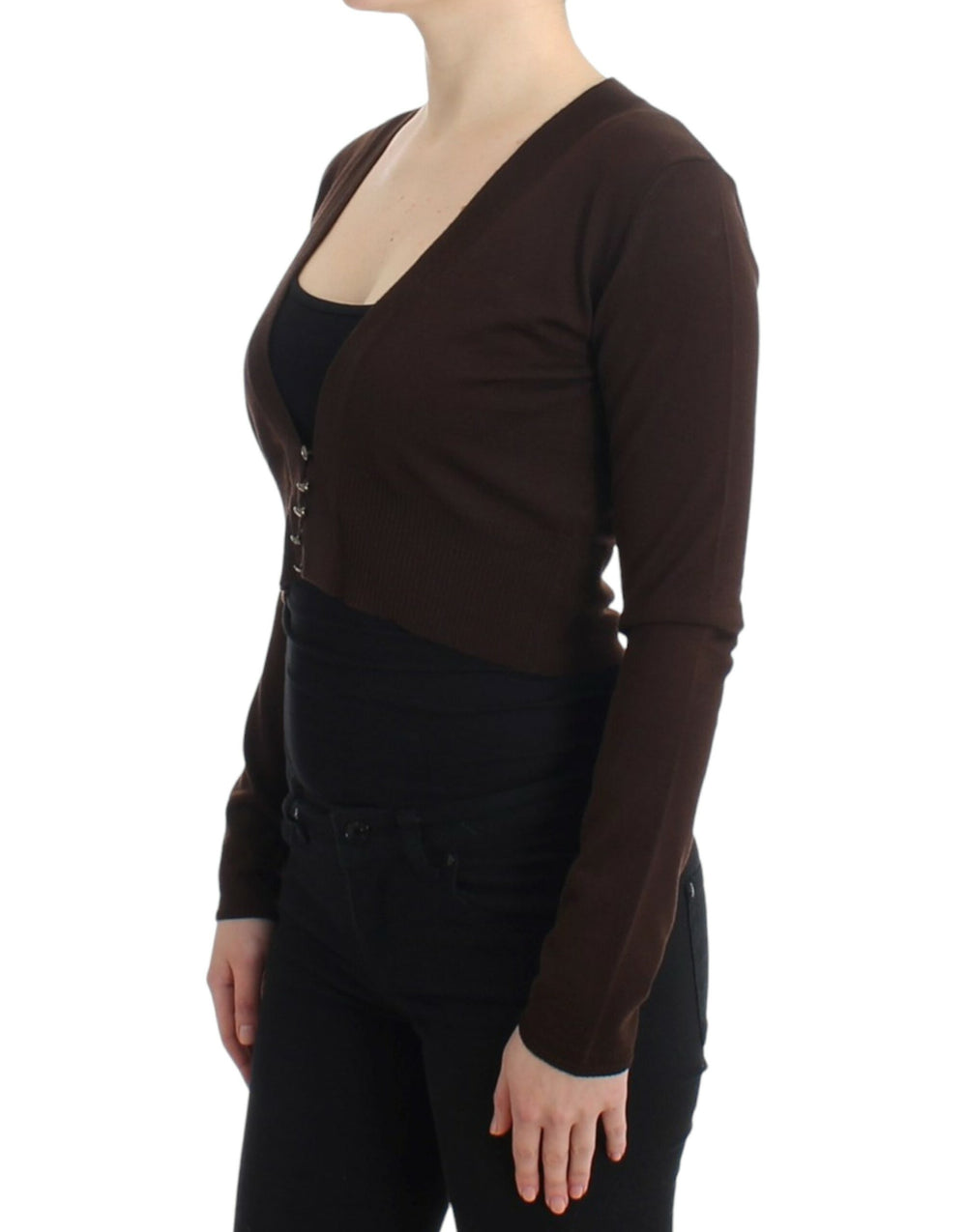 Cavalli Brown cropped wool cardigan by Cavalli outlet now on sale