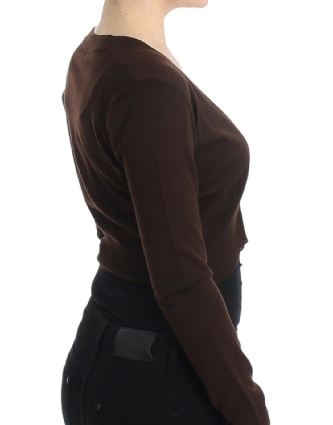 Cavalli Brown cropped wool cardigan by Cavalli outlet now on sale