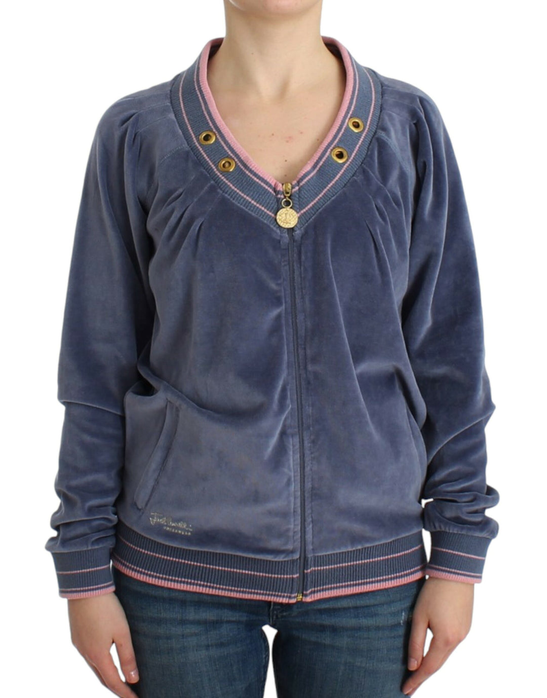 Cavalli Sample Sale Cavalli Blue velvet zipup sweater - | Designer outlet