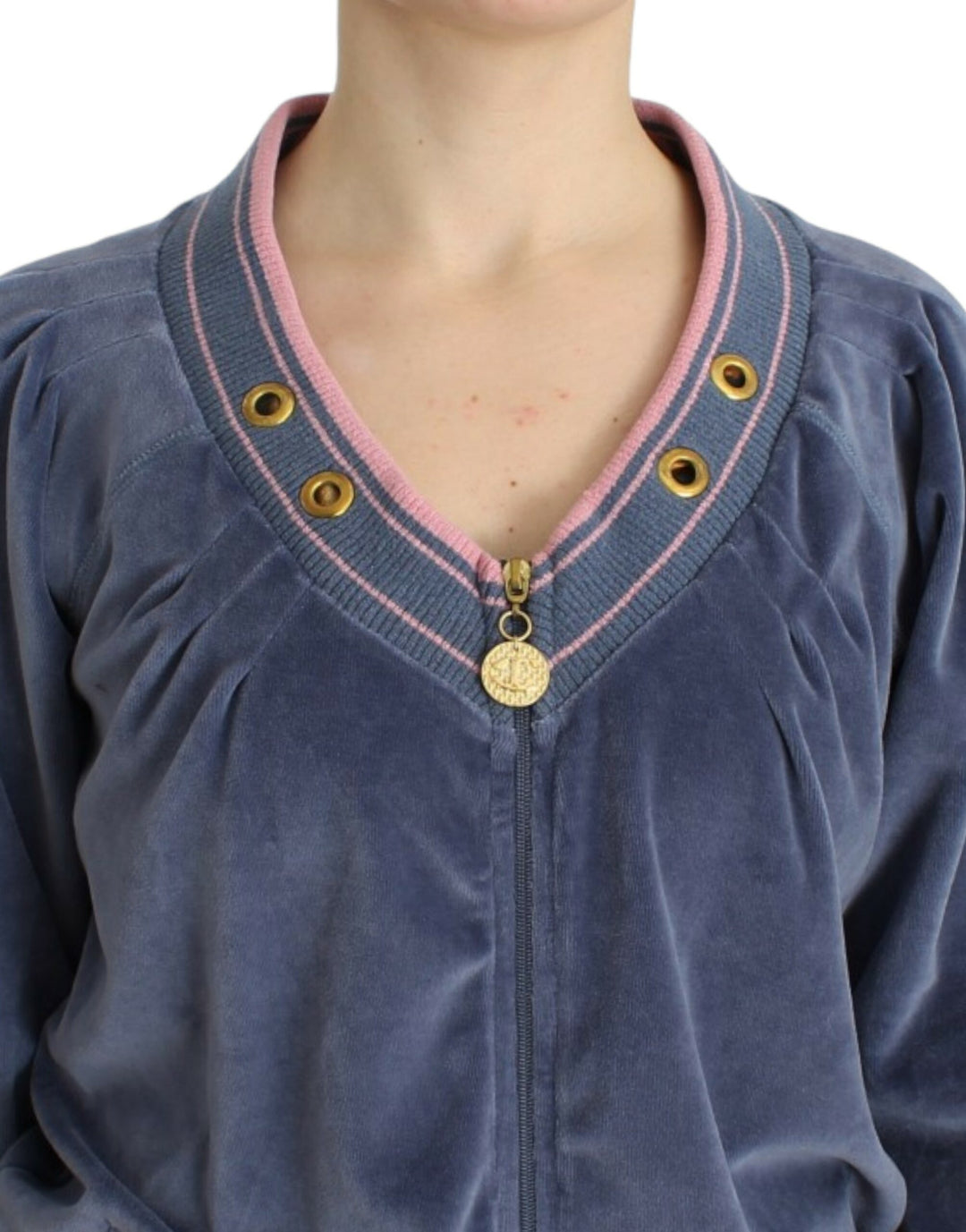 Cavalli Sample Sale Cavalli Blue velvet zipup sweater - | Designer outlet