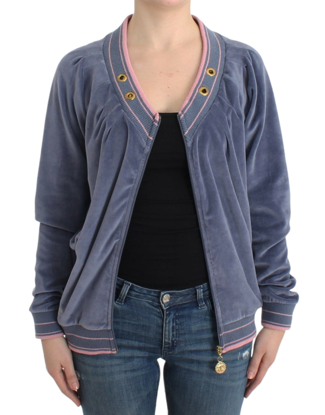 Cavalli Sample Sale Cavalli Blue velvet zipup sweater - | Designer outlet