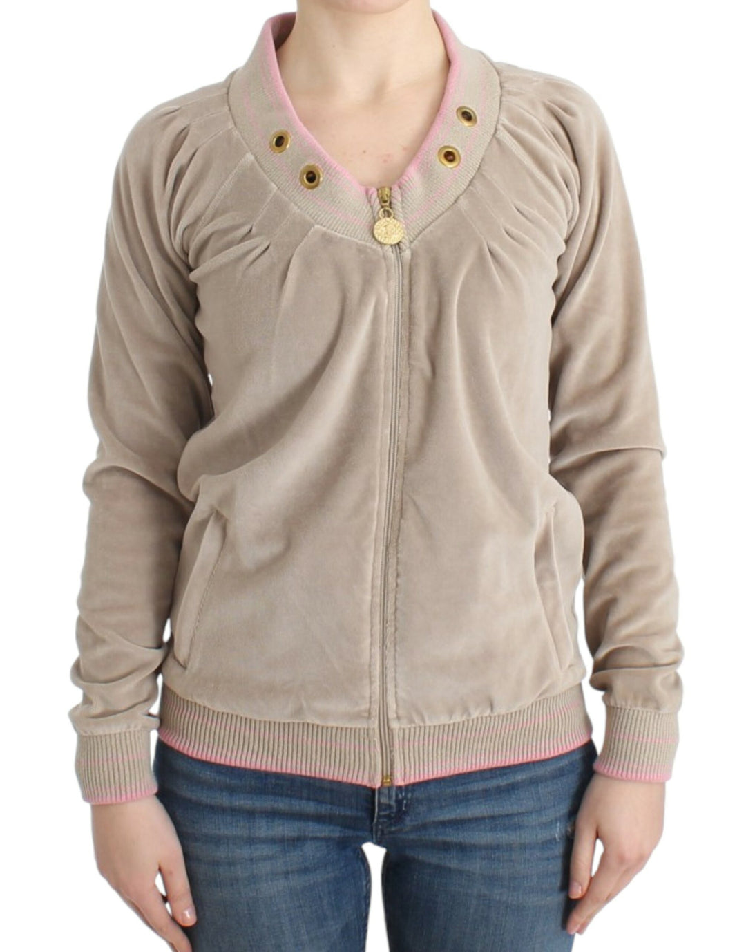 Cavalli Sample Sale Cavalli Beige velvet zipup sweater - | Designer outlet