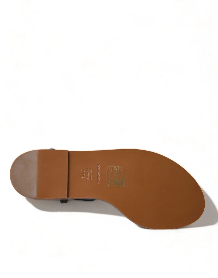 Dolce &amp; Gabbana Sample Sale | Dolce &amp; Gabbana Black Crystal Gold Sandals Leather Shoes - | Designer outlet