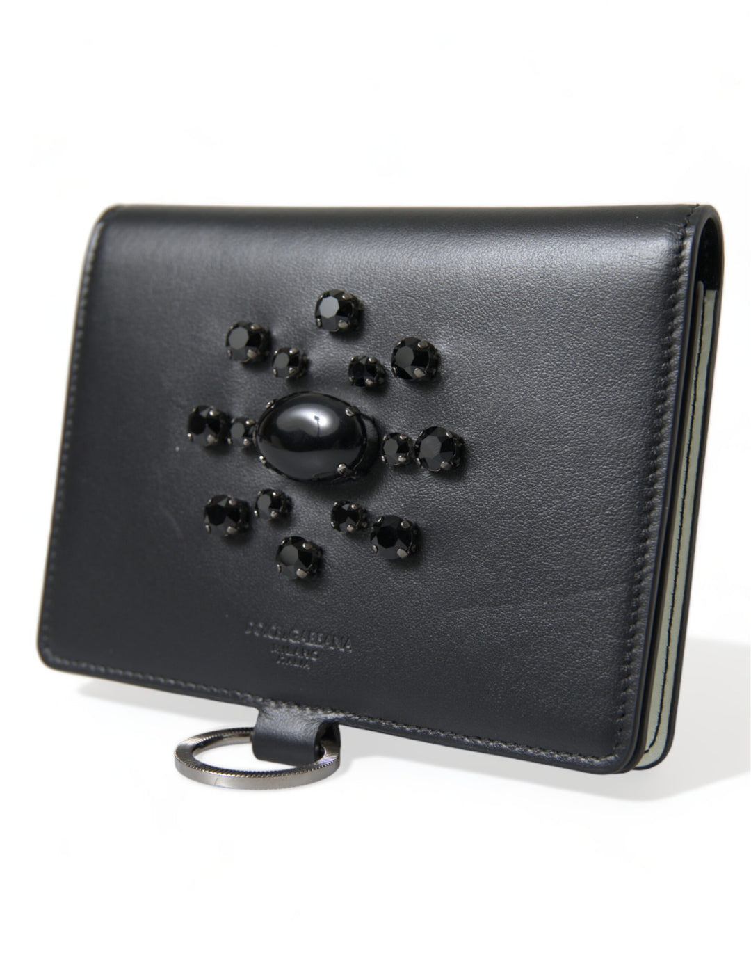 Dolce & Gabbana - Dolce & Gabbana Elegant Black Leather Crystal Card Holder Wallet - BAG1285 - Ask Me Wear