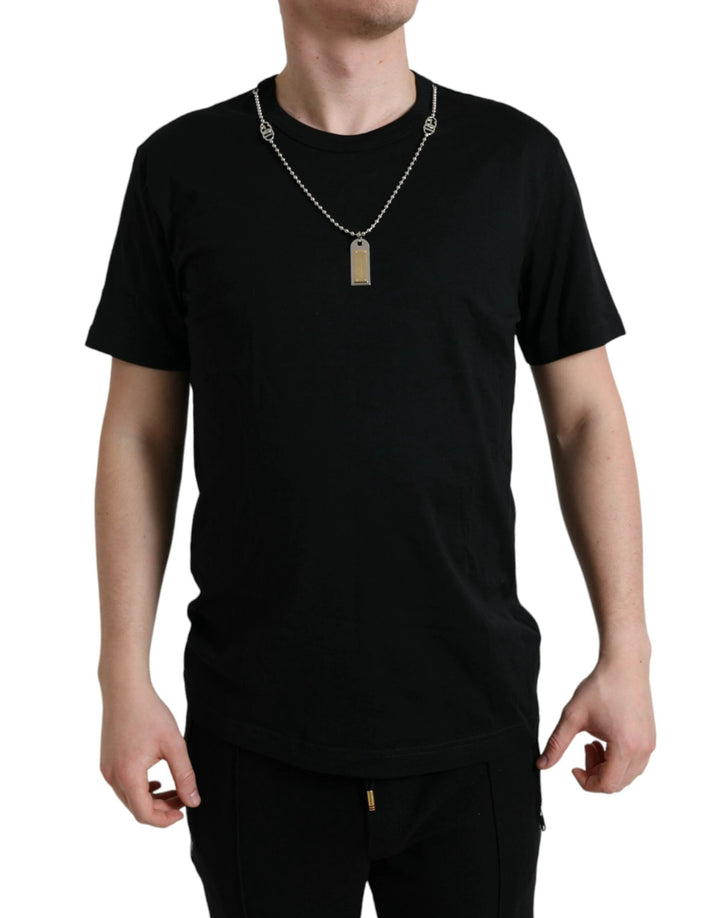 Dolce &amp; Gabbana Sample Sale Dolce &amp; Gabbana Black Cotton Dog Tag Round Neck T-shirt - | Designer outlet