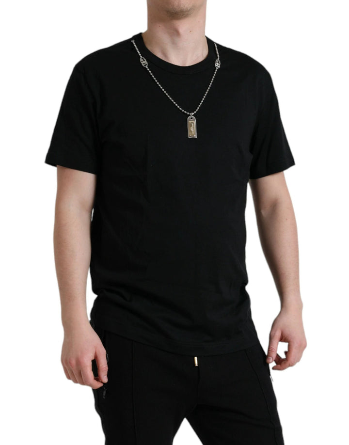 Dolce &amp; Gabbana Sample Sale Dolce &amp; Gabbana Black Cotton Dog Tag Round Neck T-shirt - | Designer outlet