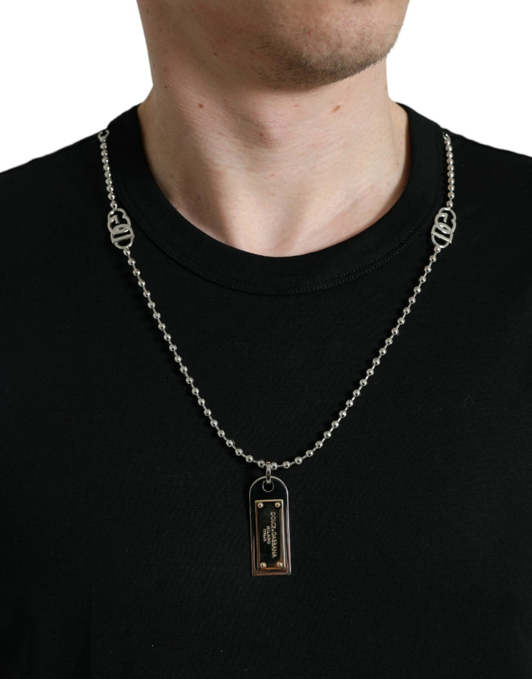 Dolce &amp; Gabbana Sample Sale Dolce &amp; Gabbana Black Cotton Dog Tag Round Neck T-shirt - | Designer outlet