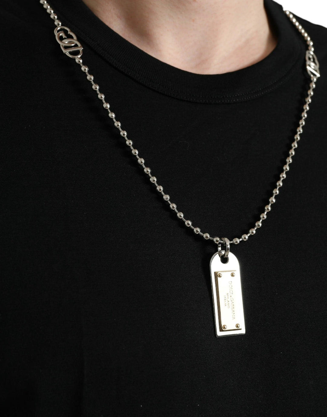 Dolce &amp; Gabbana Sample Sale Dolce &amp; Gabbana Black Cotton Dog Tag Round Neck T-shirt - | Designer outlet