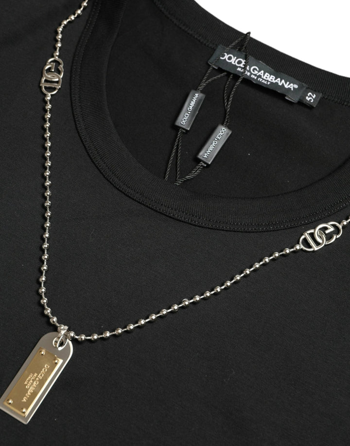 Dolce &amp; Gabbana Sample Sale Dolce &amp; Gabbana Black Cotton Dog Tag Round Neck T-shirt - | Designer outlet