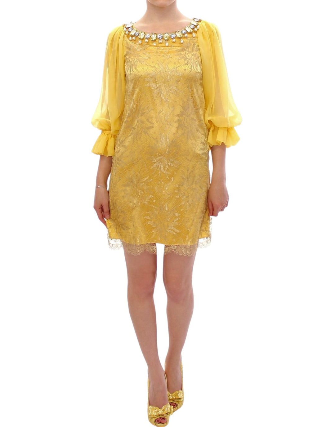 dolce and gabbana gold lace dress Dolce & Gabbana Calf-length One-shoulder Lam Chantilly Lace Dress