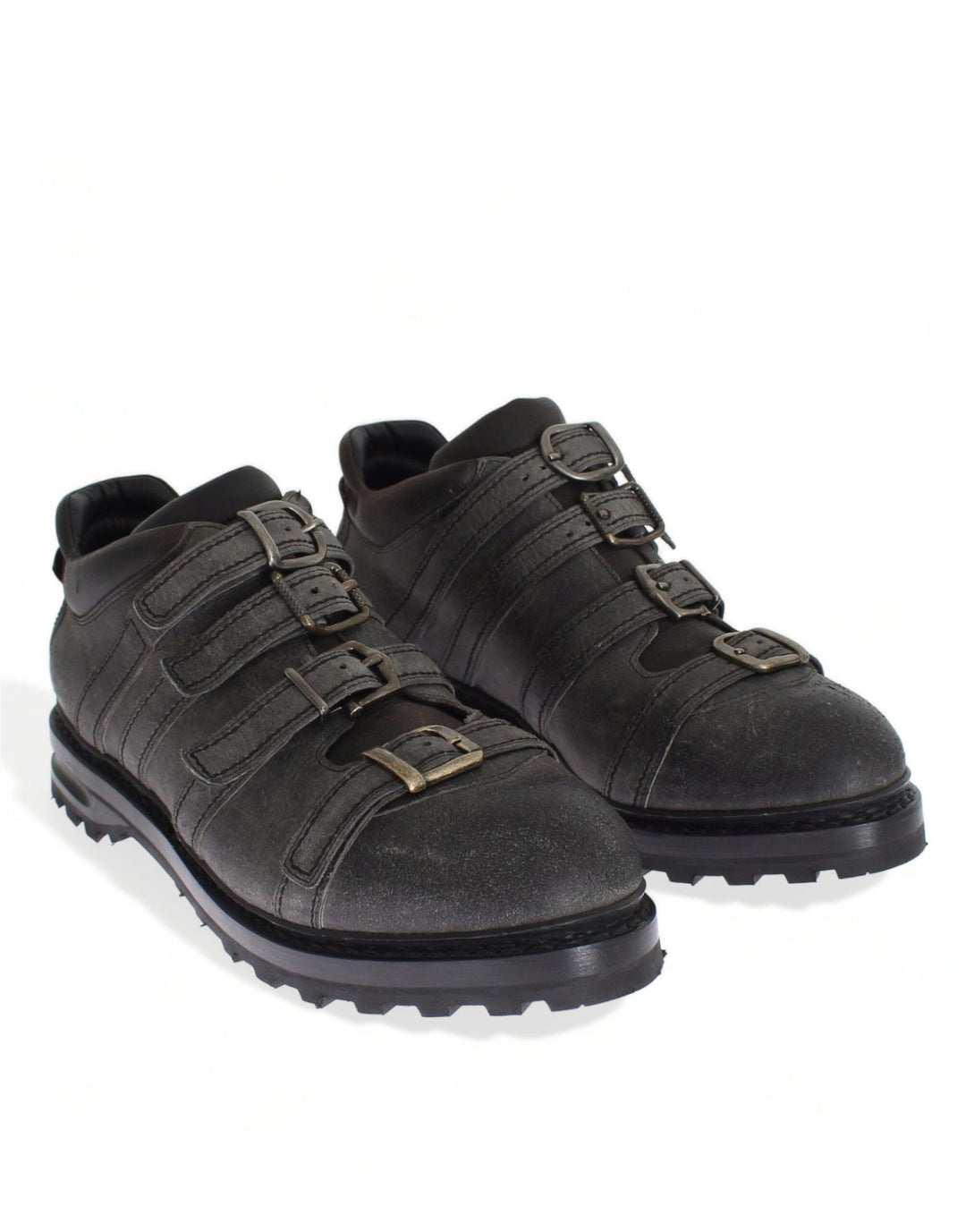 Dolce &amp; Gabbana Sample Sale Dolce &amp; Gabbana Gray Leather Ankle Strap Shoes Boots - | Designer outlet