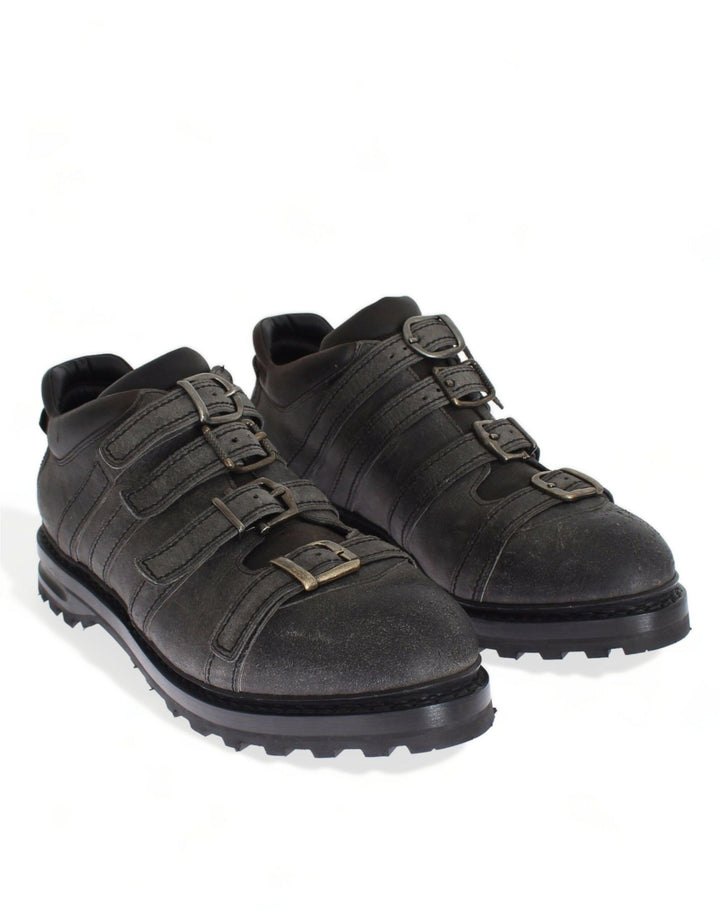 Dolce &amp; Gabbana Sample Sale Dolce &amp; Gabbana Gray Leather Ankle Strap Shoes Boots - | Designer outlet