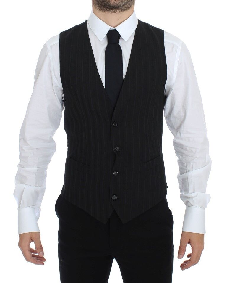 Dolce & Gabbana Black Striped Stretch Dress Vest Gilet by Dolce & Gabbana outlet now on sale