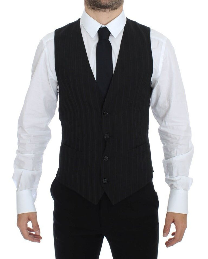 Dolce & Gabbana Black Striped Stretch Dress Vest Gilet by Dolce & Gabbana outlet now on sale