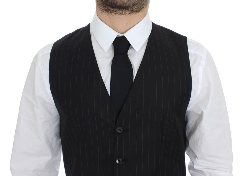 Dolce &amp; Gabbana Sample Sale Dolce &amp; Gabbana Black Striped Wool Silk Dress Vest Gilet - | Designer outlet