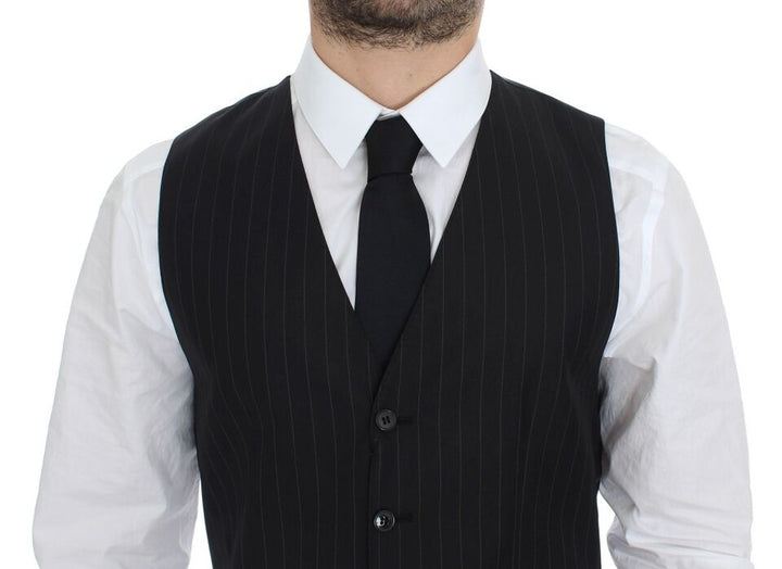 Dolce &amp; Gabbana Sample Sale Dolce &amp; Gabbana Black Striped Wool Silk Dress Vest Gilet - | Designer outlet
