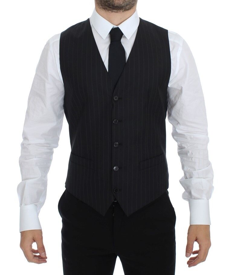 Dolce &amp; Gabbana Sample Sale Dolce &amp; Gabbana Black Striped Wool Silk Dress Vest Gilet - | Designer outlet