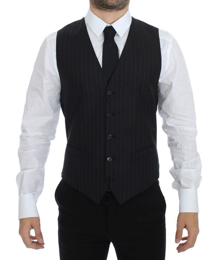 Dolce &amp; Gabbana Sample Sale Dolce &amp; Gabbana Black Striped Wool Silk Dress Vest Gilet - | Designer outlet