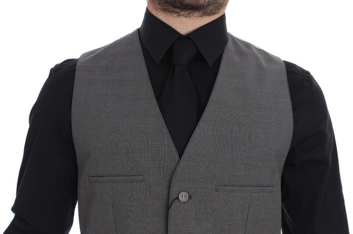 Dolce &amp; Gabbana Sample Sale Dolce &amp; Gabbana Gray Cotton Slim Fit Button Front Dress Vest - | Designer outlet