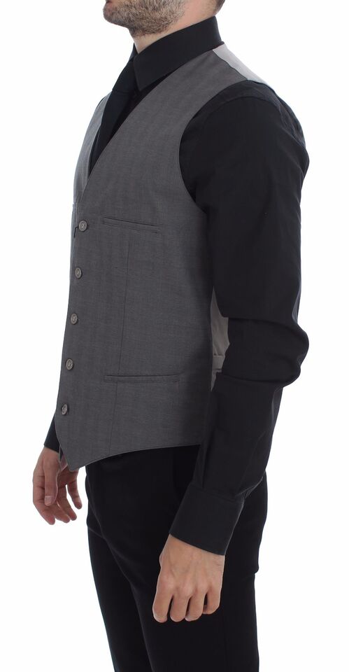 Dolce &amp; Gabbana Sample Sale Dolce &amp; Gabbana Gray Cotton Slim Fit Button Front Dress Vest - | Designer outlet