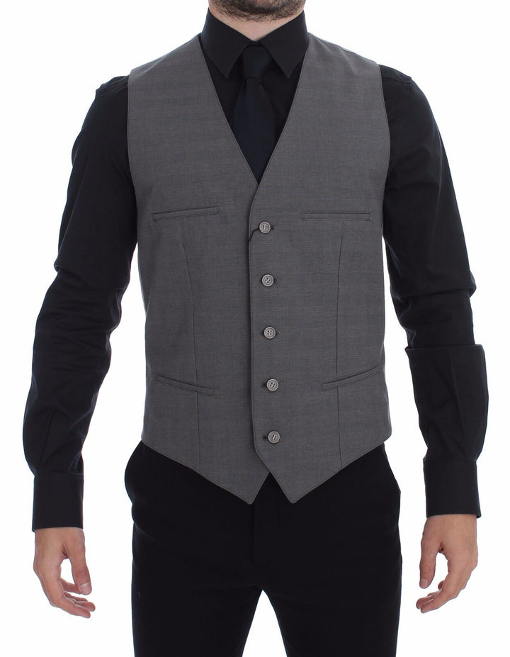 Dolce &amp; Gabbana Sample Sale Dolce &amp; Gabbana Gray Cotton Slim Fit Button Front Dress Vest - | Designer outlet