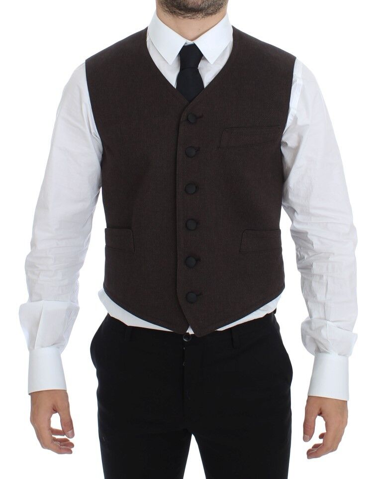 Dolce &amp; Gabbana Brown Cotton Blend Dress Vest Gilet by Dolce &amp; Gabbana outlet now on sale