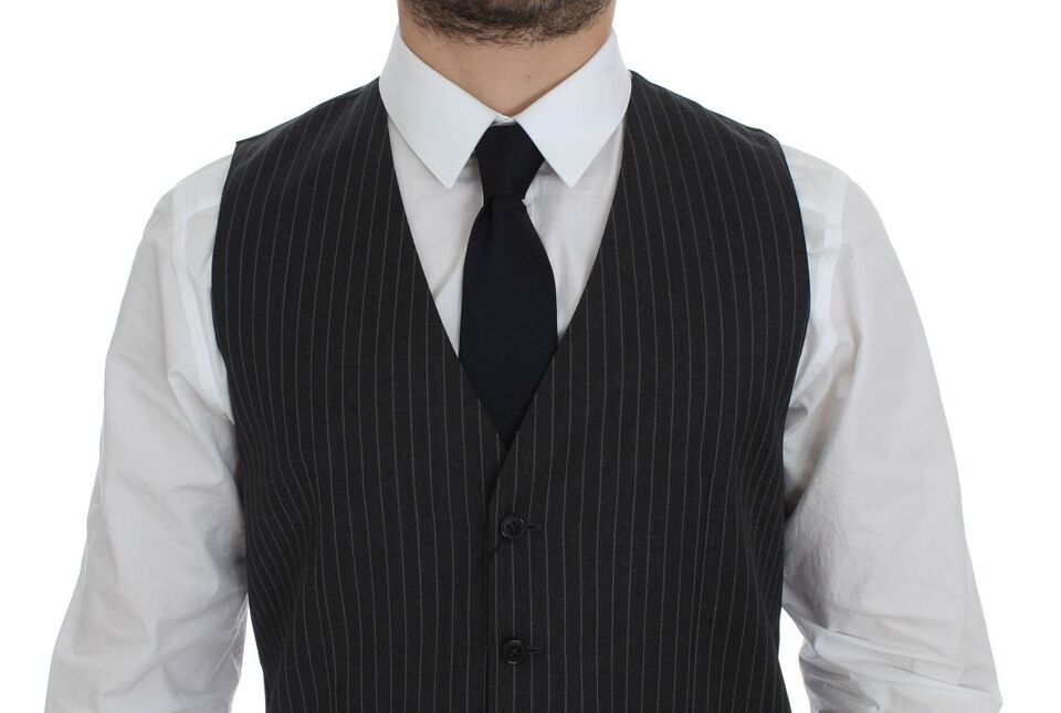 Dolce &amp; Gabbana Sample Sale Dolce &amp; Gabbana Gray Striped Wool Single Breasted Vest - | Designer outlet