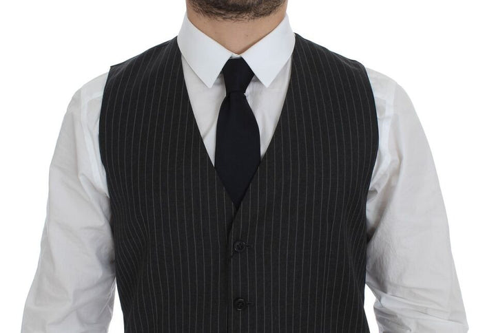 Dolce &amp; Gabbana Sample Sale Dolce &amp; Gabbana Gray Striped Wool Single Breasted Vest - | Designer outlet