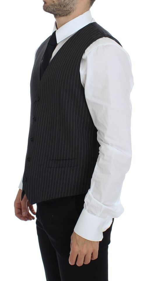 Dolce &amp; Gabbana Sample Sale Dolce &amp; Gabbana Gray Striped Wool Single Breasted Vest - | Designer outlet