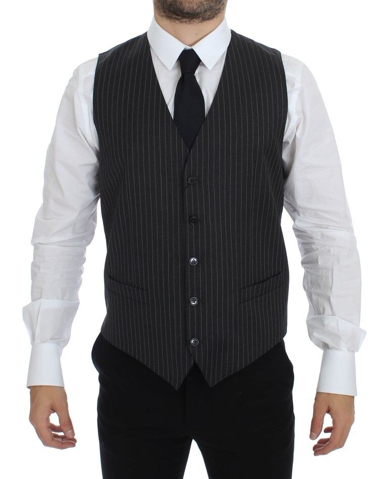 Dolce &amp; Gabbana Sample Sale Dolce &amp; Gabbana Gray Striped Wool Single Breasted Vest - | Designer outlet