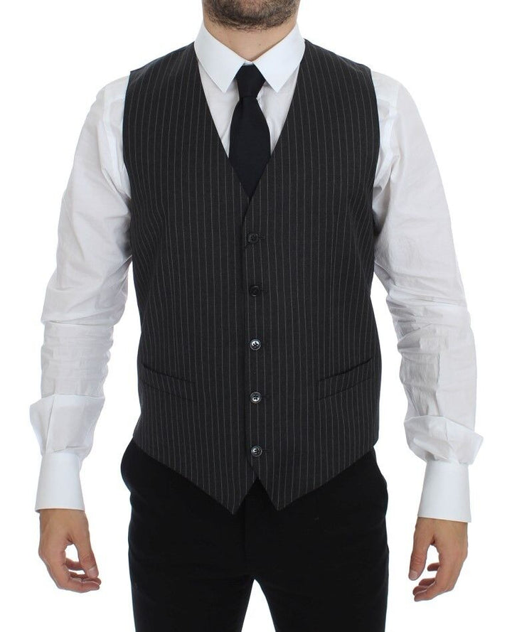 Dolce &amp; Gabbana Sample Sale Dolce &amp; Gabbana Gray Striped Wool Single Breasted Vest - | Designer outlet